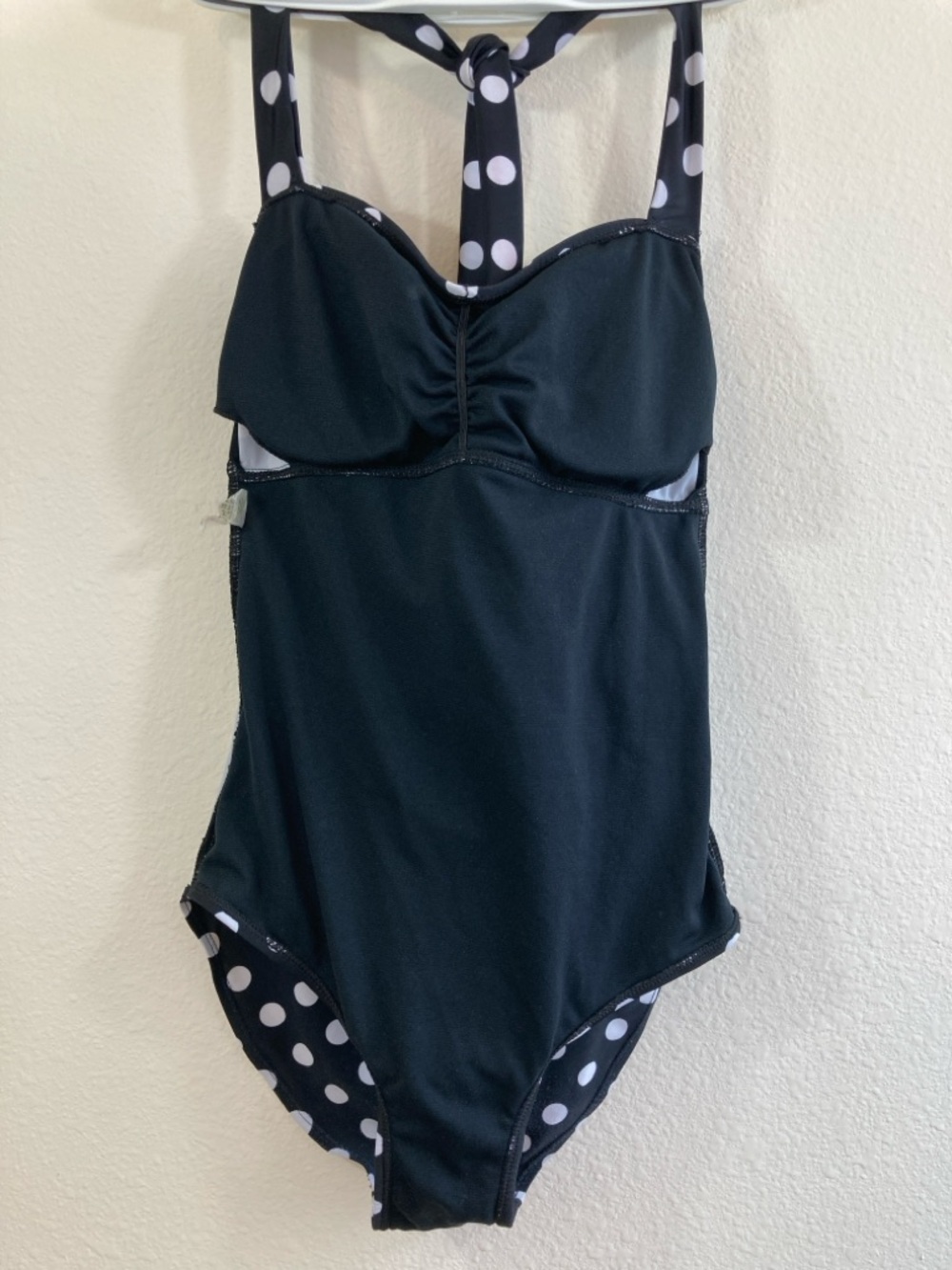 Black and White Halter Tie Polka Dot One-Piece Swimsuit Size S - Picture 9 of 13